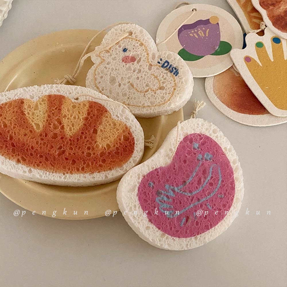 Miếng rửa chén dĩa bằng cotton bột gỗ hoạt hình thấm hút nước phong cách Hàn Quốc tiện dụng