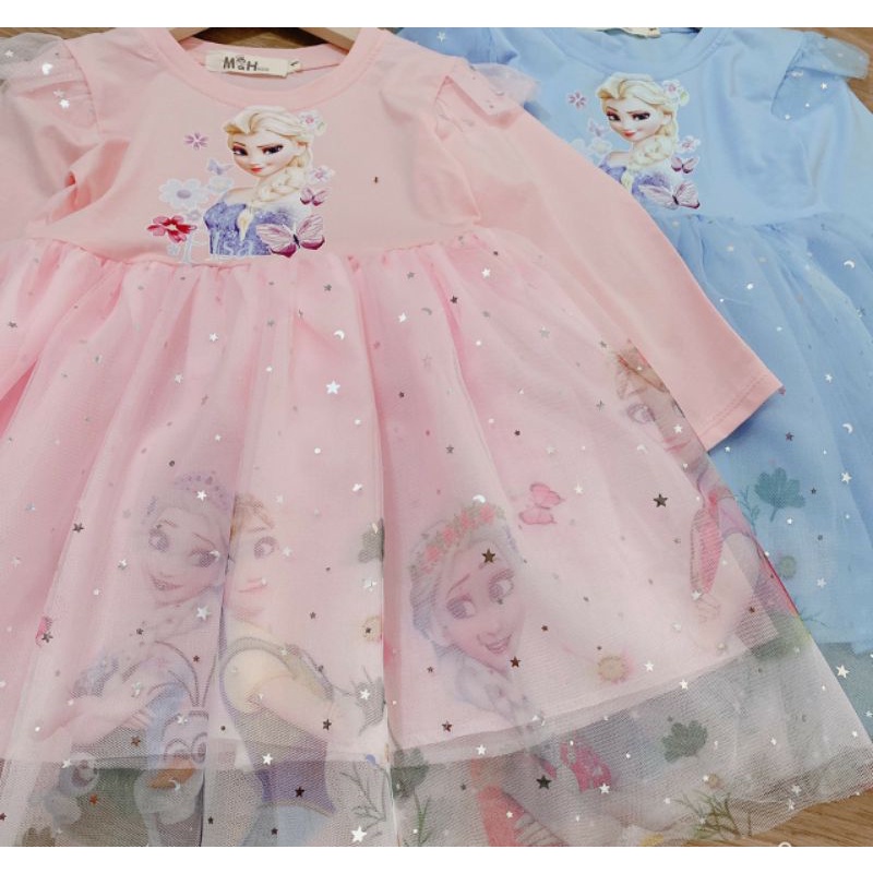 XẢ SIZE NHÍ Váy công chúa Elisa cho bé 2-7T cotton 100% ngắn tay, dài tay giãn 4 chiều, đầm công chúa màu hồng, xanh