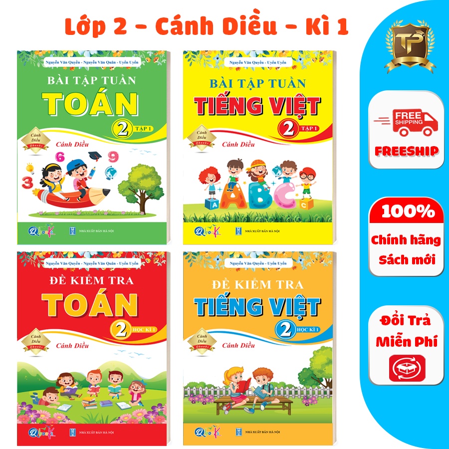 Sách - Combo Bài Tập Tuần và Đề Kiểm Tra lớp 2 - Cánh Diều Toán và Tiếng Việt Học kì 1 (4 cuốn)
