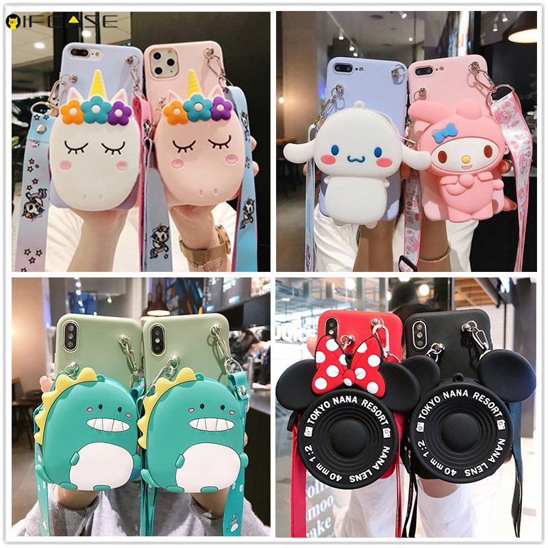Ốp điện thoại Samsung Galaxy Note 20 Ultra 10 Lite 10 + Plus 9 Minnie Mickey Unicorn Khủng long Cinnamoroll Dây buộc chó Dây kéo Ví đựng tiền xu Gói thẻ hoạt hình Vỏ mềm dễ thương