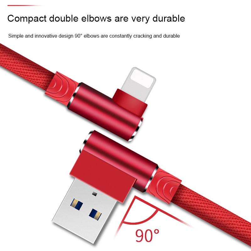 Dây cáp sạc nhanh và truyền dữ liệu Type-C Micro USB dài 1M góc 90 độ cho For iPhone OPPO Xiaomi