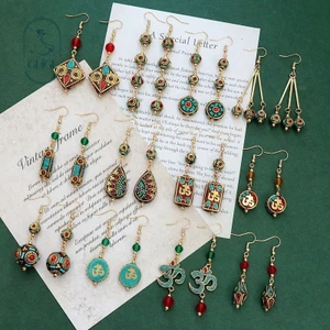 GHGl Phong Cách Tây Tạng Nepal Phong Cách Kỳ Lạ Bông Tai Phong Cách Retro Dân Tộc Handmade Bông Tai S925 Bạc Móc / Bông Tai Không Xỏ Tùy Chọn