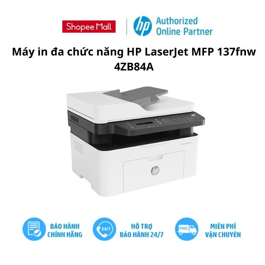 [Mã ELHPPK giảm 10% đơn 500K] Máy in đa chức năng HP LaserJet MFP 137fnw 4ZB84A - Bảo hành 12 tháng
