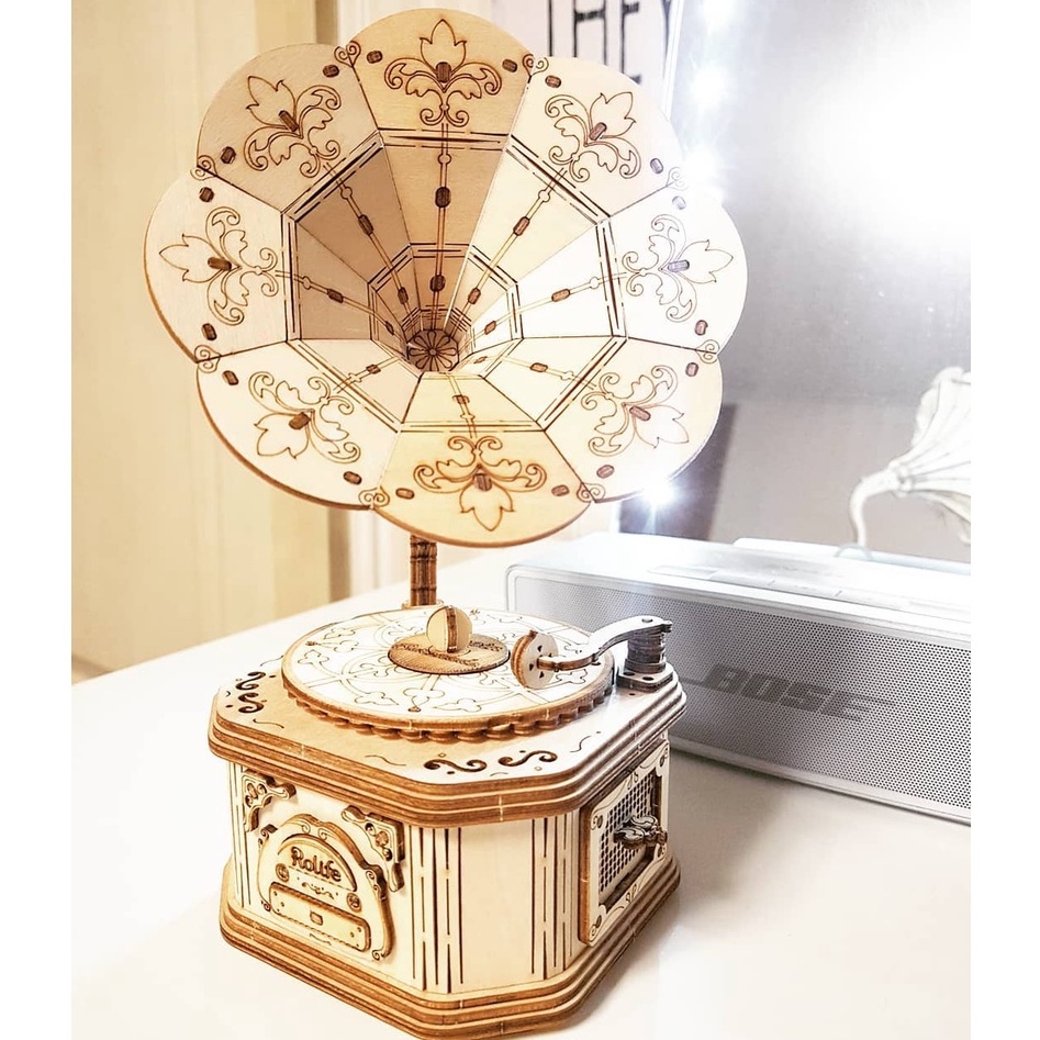 Ảnh Mô Hình Gỗ 3D Lắp Ráp ROBOTIME Máy Hát Cổ Điển Gramophone TG408 [chưa ráp] 2