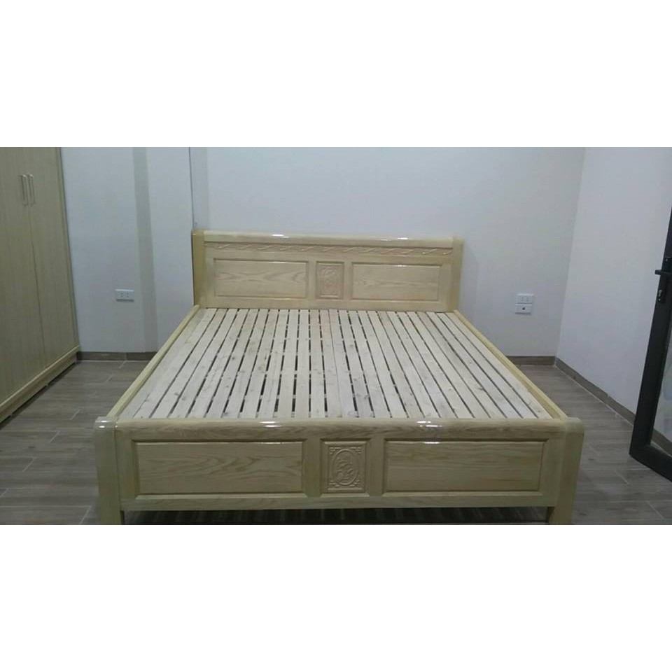 giường ngủ gỗ tự nhiên - gỗ sồi nga 1m8 x 2m, 1m6 x 2m, 1m5 x 1m9 dát ...
