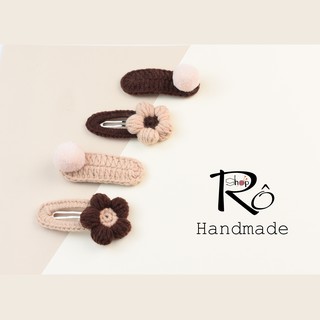 Combo 4 kẹp tóc viền hoa len Handmade nhiều màu cho nữ và bé gái 6cm |Shop Rô Handmade