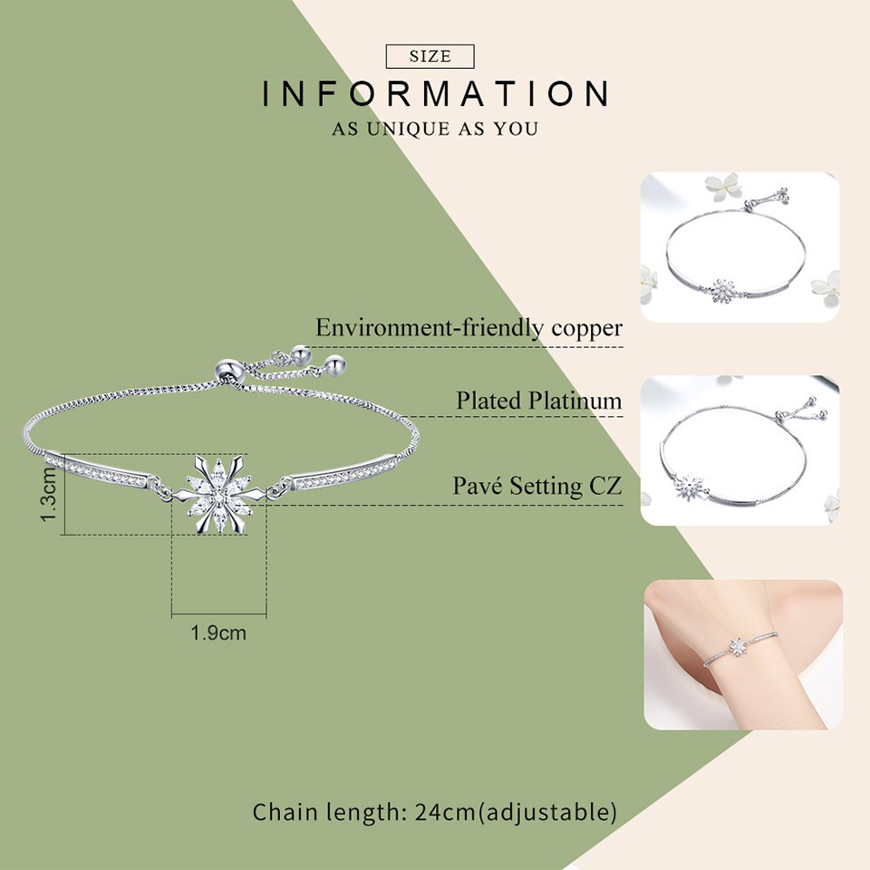 Vòng Tay Bamoer Bông Tuyết Vòng Tay Cubic Zircon Có Thể Điều Chỉnh Trang Sức Cho Nữ Quà Tặng