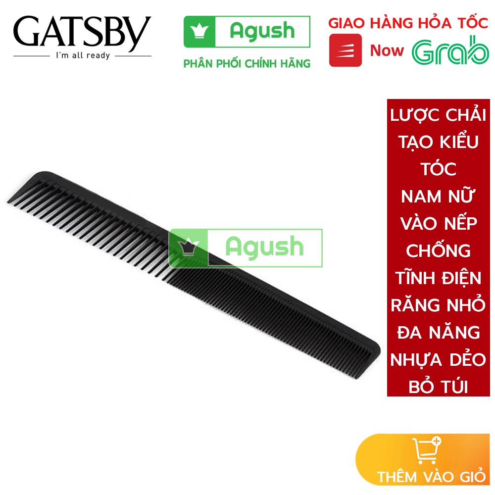 Lược chải tóc tạo kiểu tóc nam nữ vào nếp chống tĩnh điện Agush màu đen dài răng thưa nhỏ đa năng bằng nhựa dẻo bỏ túi