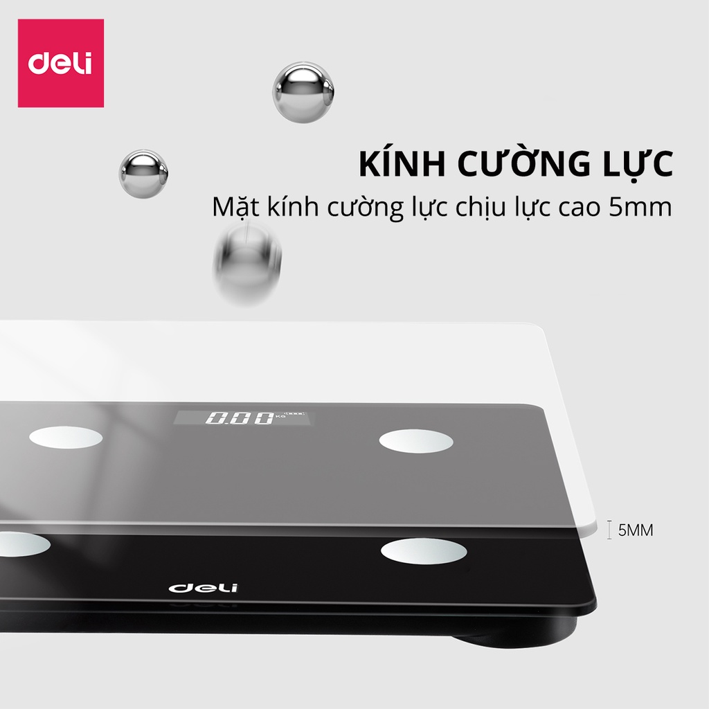 Cân điện tử sức khỏe Deli - Thiết kế mới, Màu đen sang trọng - E86120