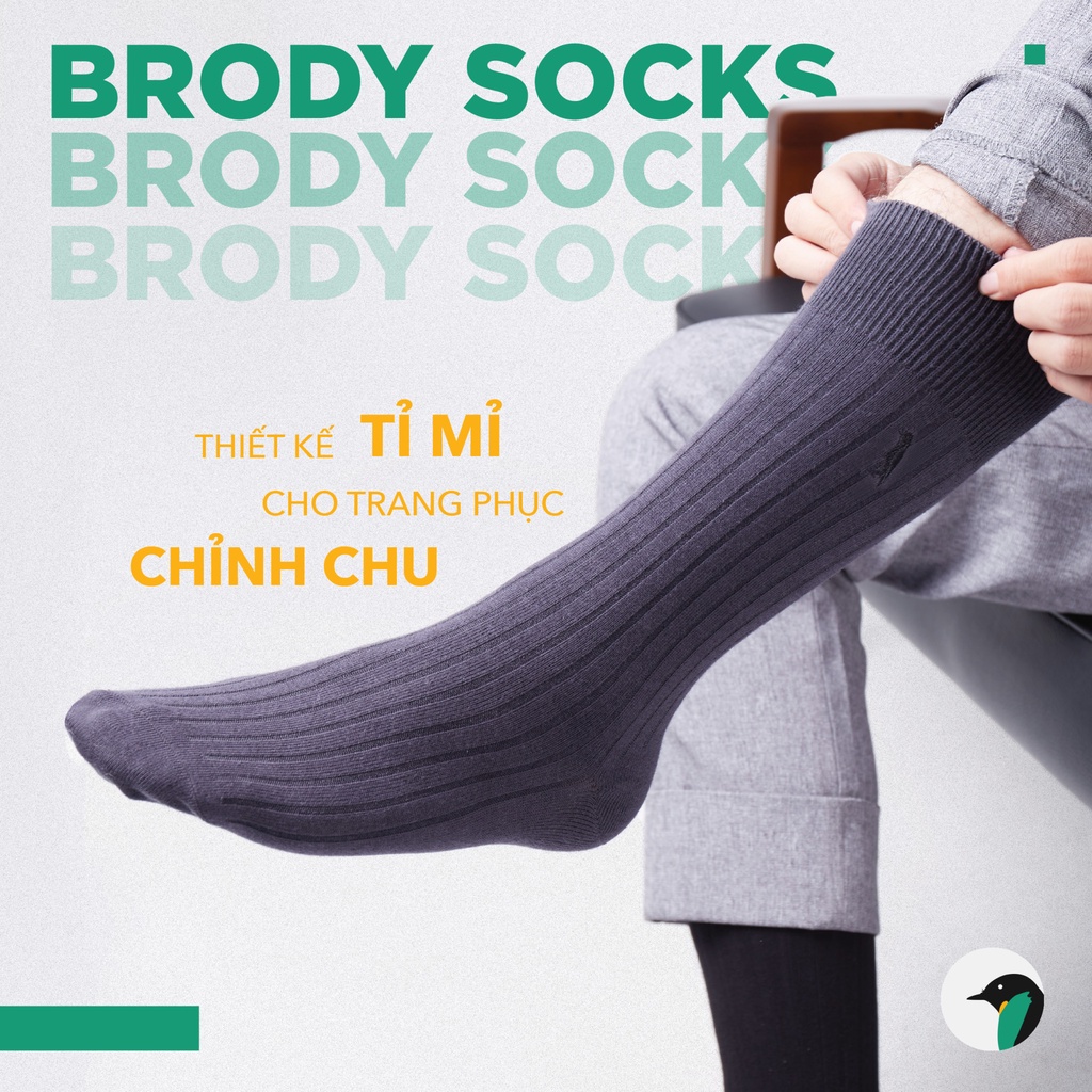 Tất nam cổ cao BRODY Xám Đậm Cotton Combed cao cấp mang giày tây Thời trang nam Công sở - MC00479