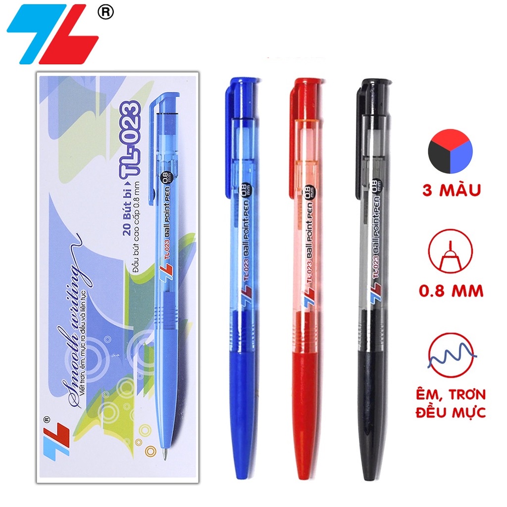 Bút bi Thiên Long 023 ngòi 0.8mm (xanh, đen, đỏ) nét viết êm, trơn, mực ra đều màu mực đậm,đẹp lựa chọn tối ưu của bạn | BigBuy360 - bigbuy360.vn