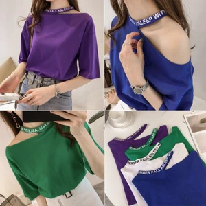 Áo Thun Cotton Tay Ngắn Trễ Vai Mùa Hè Phong Cách Mới Cho Nữ