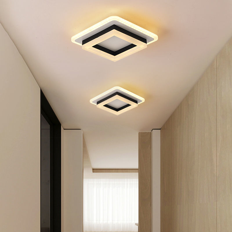 Đèn trần vuông hiện đại, đèn chùm vàng LED, phòng ngủ hành lang phòng khách đèn treo trang trí