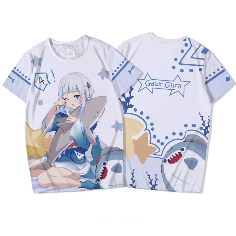 Gn Hololive Vtuber Gawr Gura Áo Thun Anime Tay Ngắn Áo Sơ Mi Rời Thời Trang Plus Size NG
