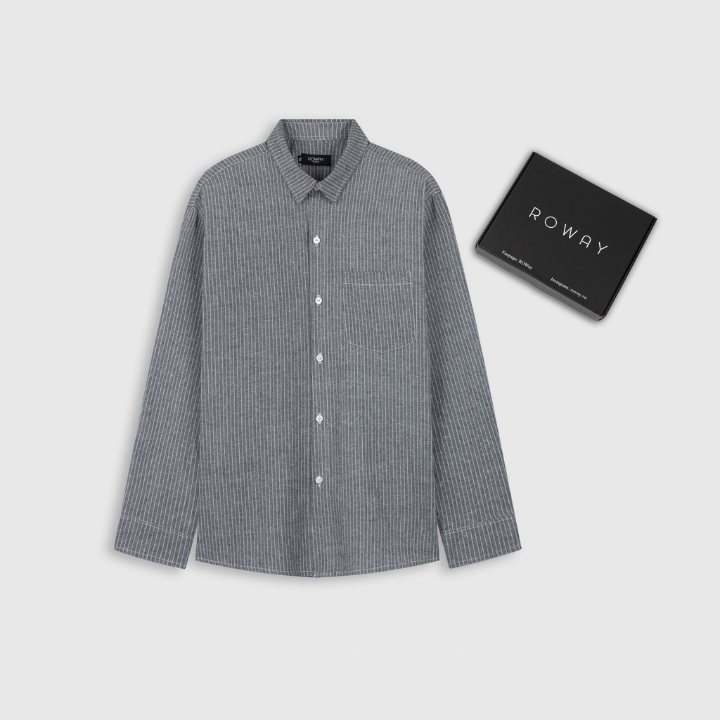 Áo sơ mi nam ROWAY vải linen, thoáng mát, form regular | Dài tay kẻ xám ...