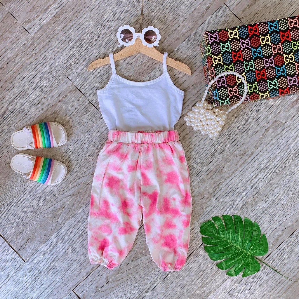 Set Áo Hai Dây Quần Loang Màu 100% Cotton Mềm Mại Siêu Hot Cao Cấp Thời Trang Bé Gái Sành Điệu Form Siêu Bự 12-28kg