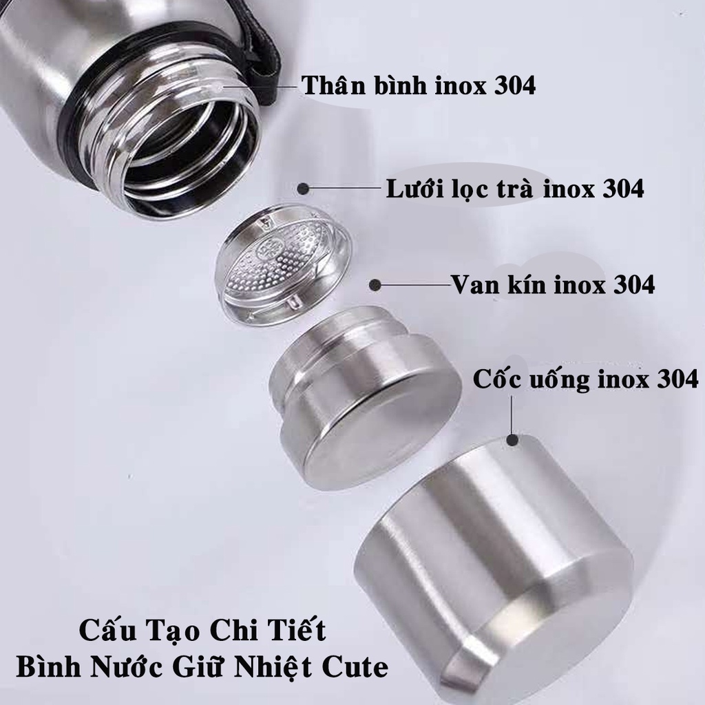 Ảnh Bình Nước Giữ Nhiệt Cute 1000-1500ml Inox Giữ Nóng Lạnh 8-12 Tiếng Có Nắp Uống, Lưới Lọc Bình Trà, Ly Nước Hãng Amalife 3