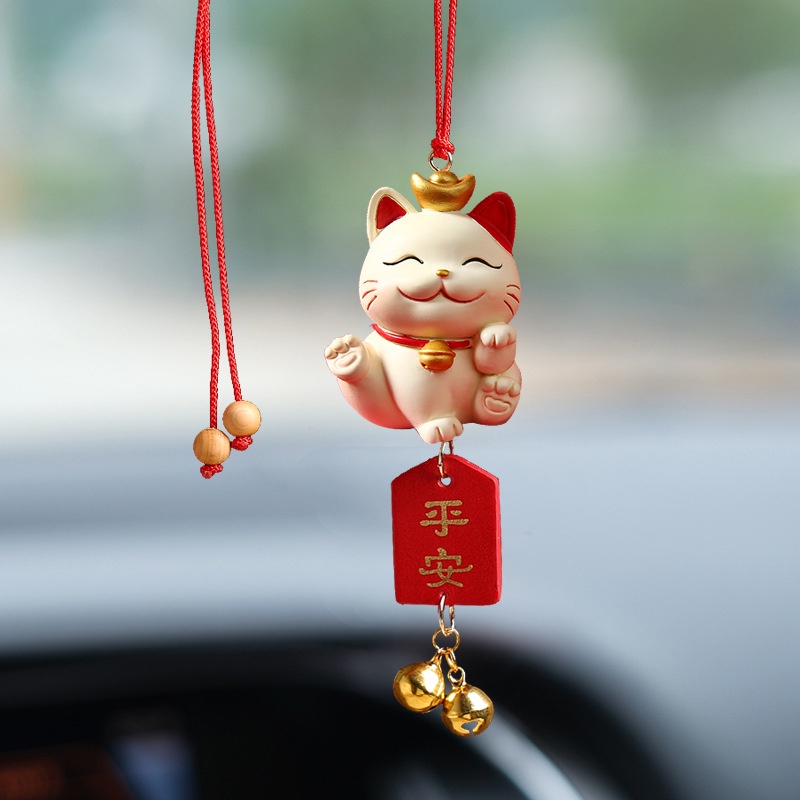 Dây treo trang trí gương chiếu hậu xe hơi hình mèo may mắn