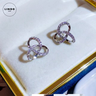 Khuyên tai nữ thời trang bạch kim đính đá láp lánh LINDO