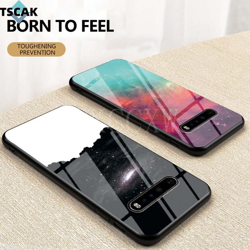 Ốp Điện Thoại Cứng Mặt Kính Cường Lực Góc Mềm Hình Bầu Trời Đầy Sao Màu Gradient LG G6 G7 G8 ThinQ V60 ThinQ