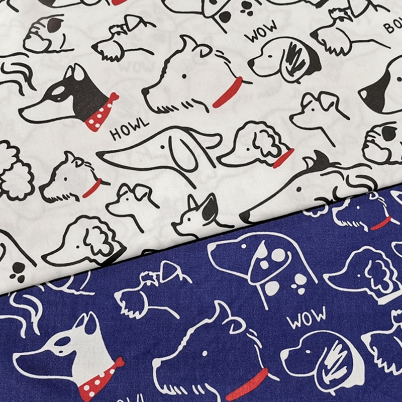 Mèo May Mắn và Chó - Vải Cotton Twill Phong Cách Nhật Bản, 50x160cm