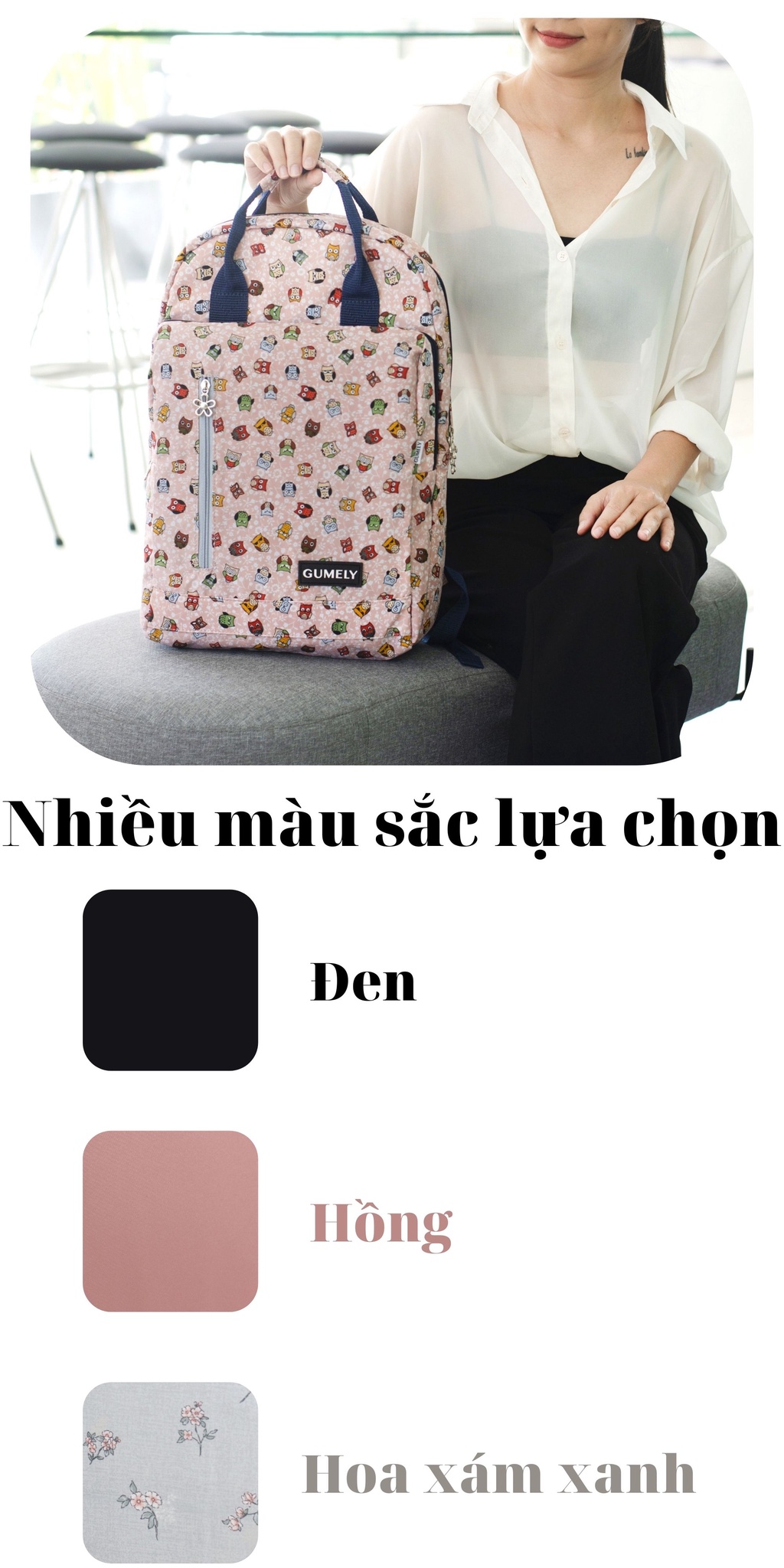 Mô tả Balo nam nữ đẹp gọn nhẹ nhiều ngăn unisex size to để lạptop 14 15.5 inch Gumely GU06 ViAnh Store đi học đi làm - 5