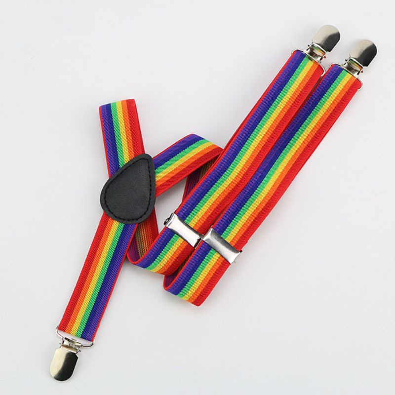 Giữ Dây Đeo Sọc Nhiều Màu Sắc Cầu Vồng Yếm Quần Dây Đeo Kẹp Người Lớn Unisex Suspender Buc