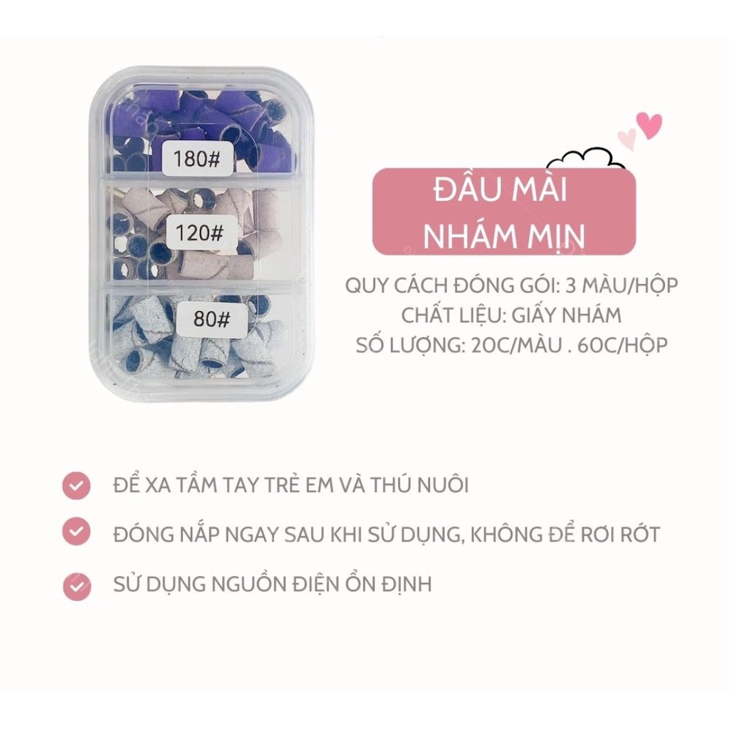 [Tặng cây đầu mài] Hộp đầu mài giấy nhám mix 3 size chuyên dụng cho dân làm móng