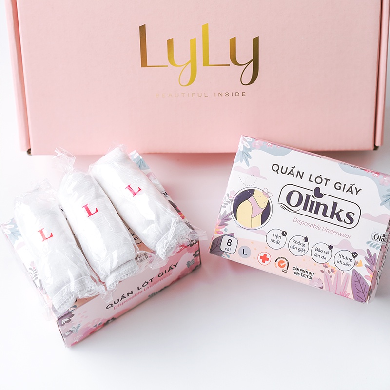 Mô tả Hộp 10 chiếc quần lót giấy Olinks đạt chuẩn SGS Thụy Sĩ quần lót sau sinh mặc 1 lần kháng khuẩn QL135 gấp gọn - 2