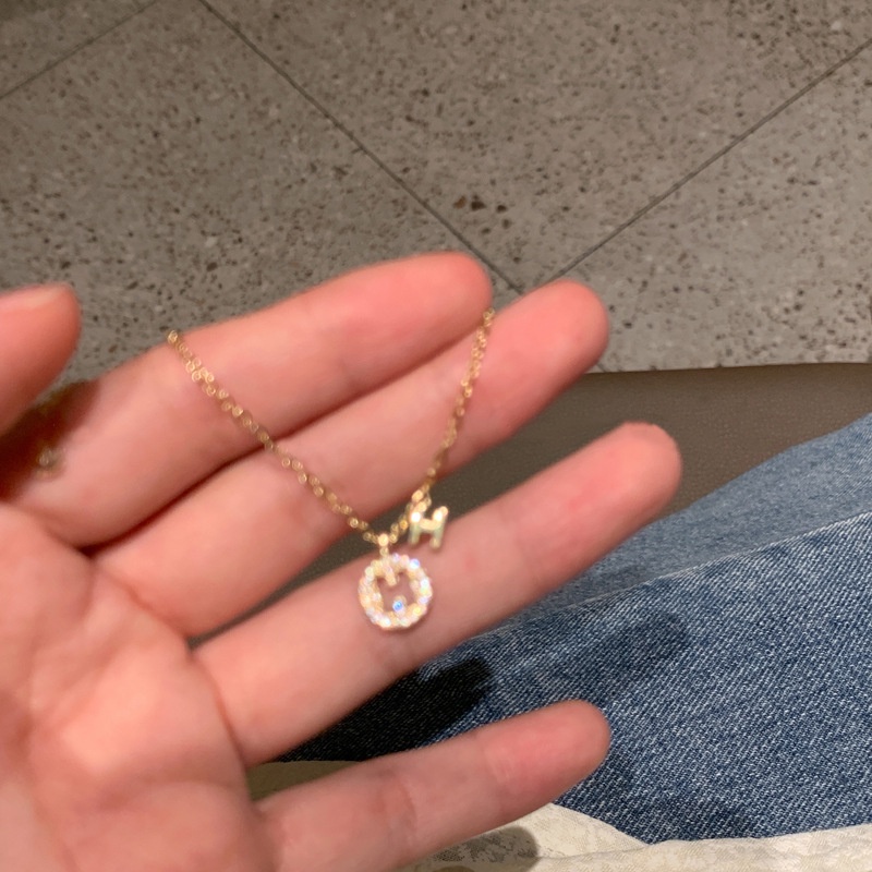 MIAOYA Vòng cổ Mặt Tròn Khắc Chữ H Đính Đá Zircon Nhiều Màu Sắc Thời Trang Cho Nữ