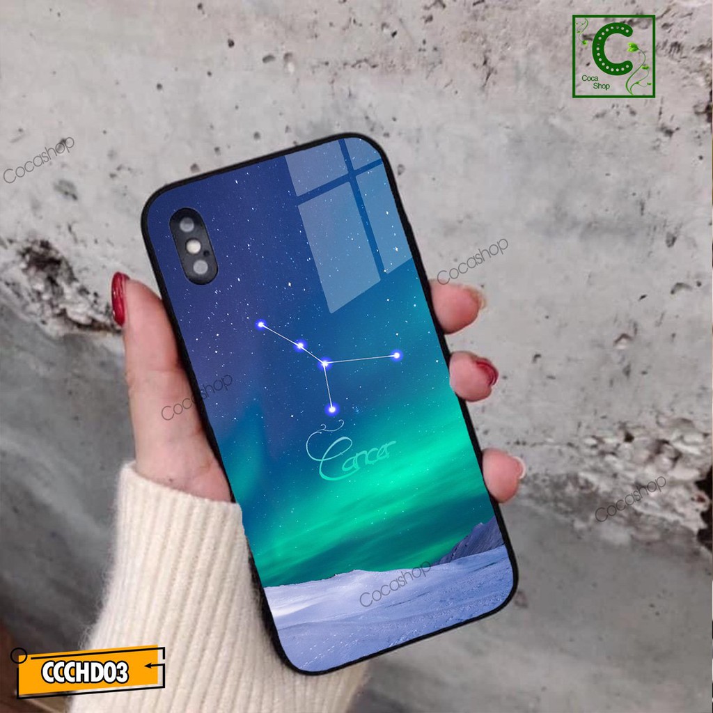 Ốp lưng iphone mặt kính bền đẹp chống trày xước - Cung Cự Giải - 6/6plus/6s/6splus/7/7plus/8/8plus/x/.....