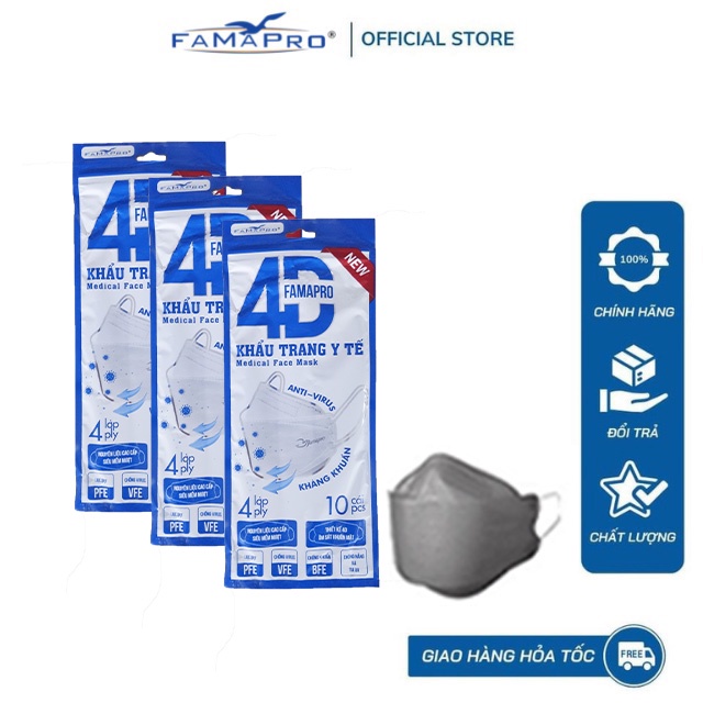 Ảnh Thùng 30 túi FAMAPRO 4D túi 10 cái tiêu chuẩn Khẩu trang 4 lớp kháng khuẩn 3