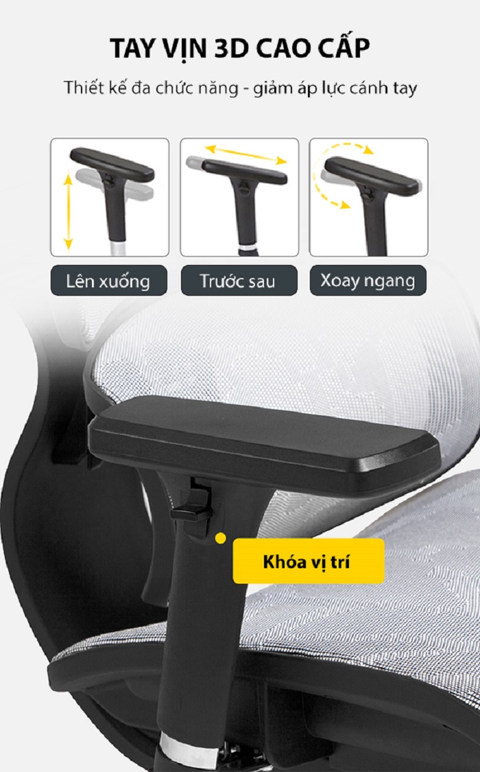 Tay vịn 4D ghế công thái học Life 02