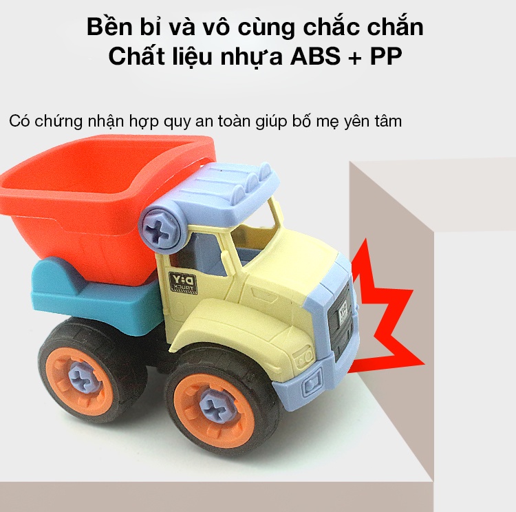 Mô tả Đồ chơi xe công trình lắp gép KAVY gồm 4 xe nhiều màu kèm vít đã ráp sẵn - 2