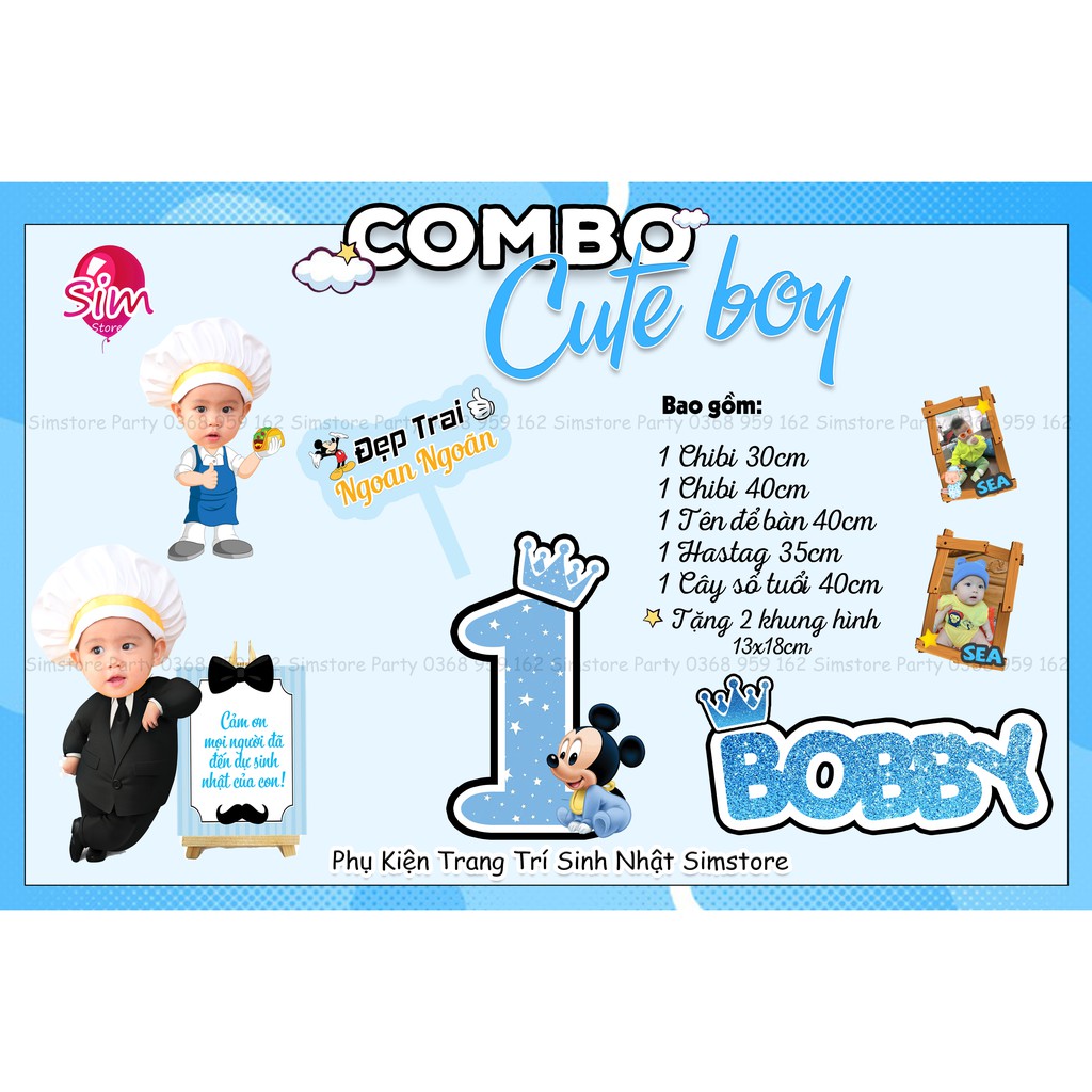 Combo hình chibi, bảng tên, cây welcome, cây số tuổi trang trí ...