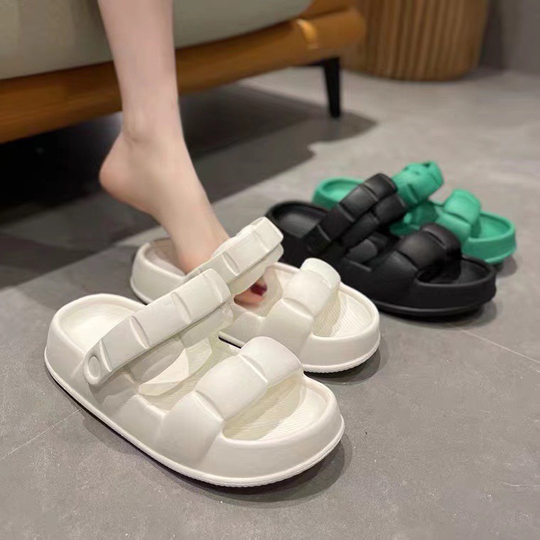 Dép Bánh Mì Nữ 2 Quai Ngang Sandal Nữ Quai Hậu Học Sinh độn đế 3cm Chất