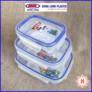 Song Long Plastic Bộ 3 hộp 4 khóa 2508 đựng bảo quản thực phẩm 1150ml, 620ml, 250ml nhựa cao cấp