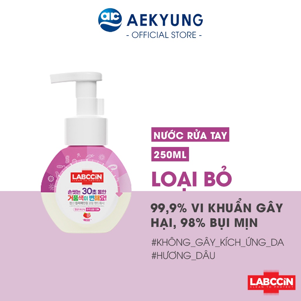 Nước rửa tay tạo bọt LABCCiN V3 đổi màu hương dâu với thành phần tự nhiên, an toàn cho da (Chai 250ml - Túi 200ml)