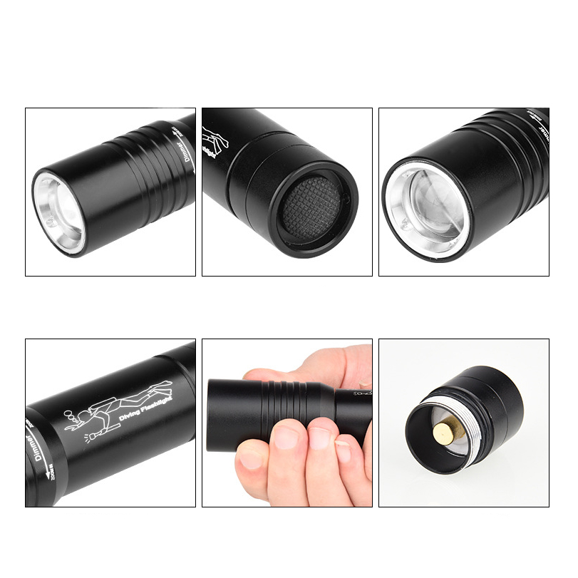 Đèn pin nhôm chuyên nghiệp, IP68, chống thấm 50m, sạc được