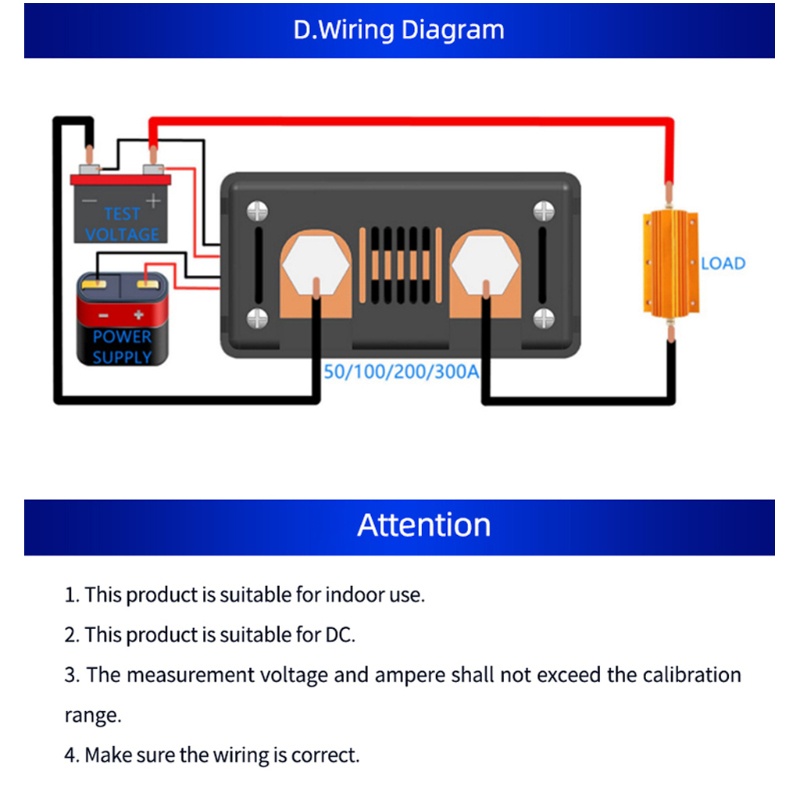 POP cho DC 0-300V 0-300A Màn hình LCD Kỹ thuật số Điện áp dòng điện Đồng hồ đo năng lượng Công suất Công suất Watt Meter Ampe kế Voltmete