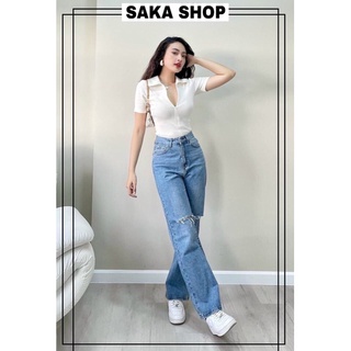 Áo thun nữ cổ sơ mi dây kéo khoá phía trước