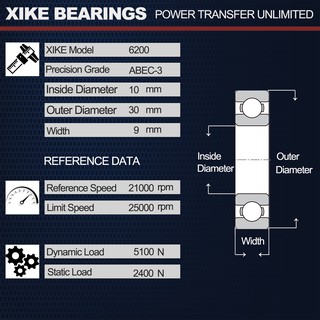 XIKE 6200-2RS / ZZ / Open / C3 - Kích thước 10x30x9mm Vòng bi rãnh sâu chất lượng cao 6200-2RS / 6200ZZ / 6200 / 6200-2RSC3 / 6200ZZC3 / 6200C3