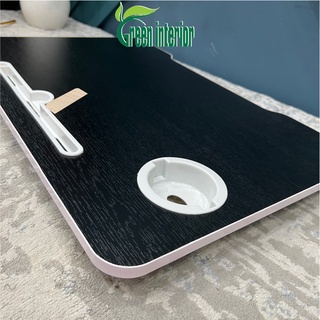 Bàn học thông minh Green interior, bàn làm việc chân thép xếp gọn có cốc để ly tiện lợi MÀU ĐEN VÂN GỖ TĐ