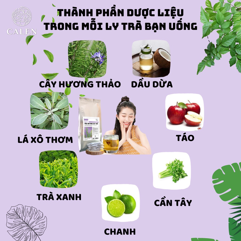 Trà detox mùi hôi cơ thể Calen Nature Farm, thải độc tố, đốt tuyến nhầy hôi nách, giảm tiết mồ hôi chân tay bịch 30 gói