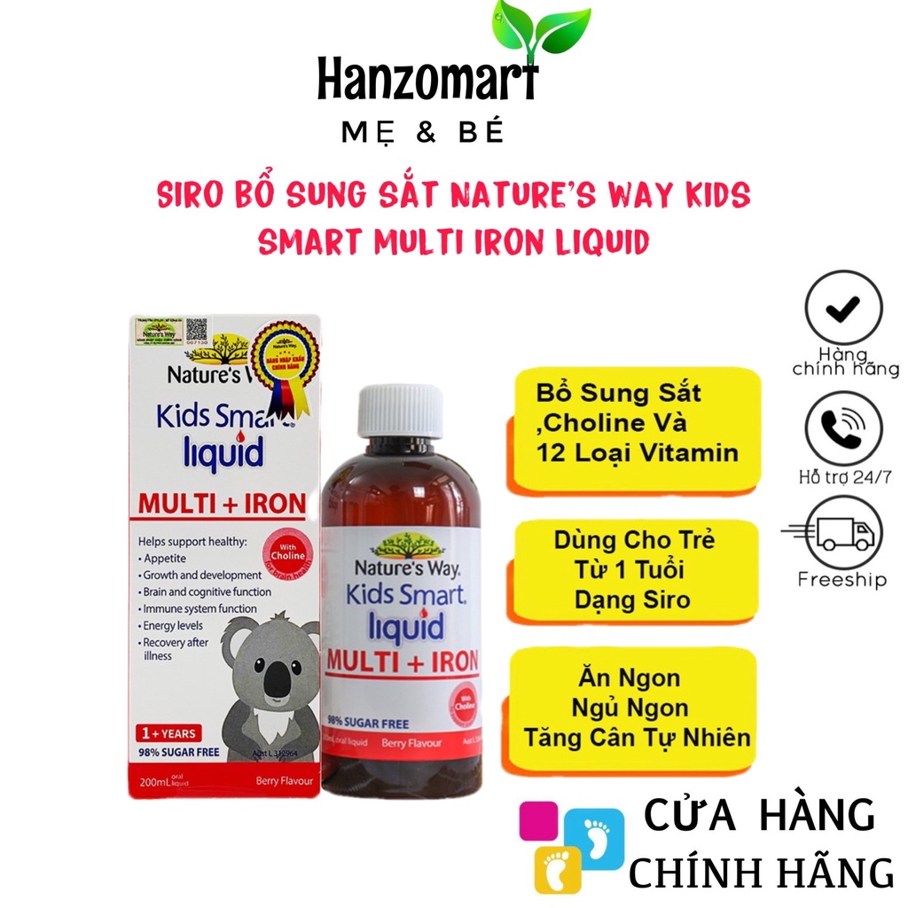 Siro Uống Nature's Way Kids Smart Liquid Multi + Iron Hỗ Trợ Nâng Cao Sức Đề Kháng Cho Trẻ 200ml