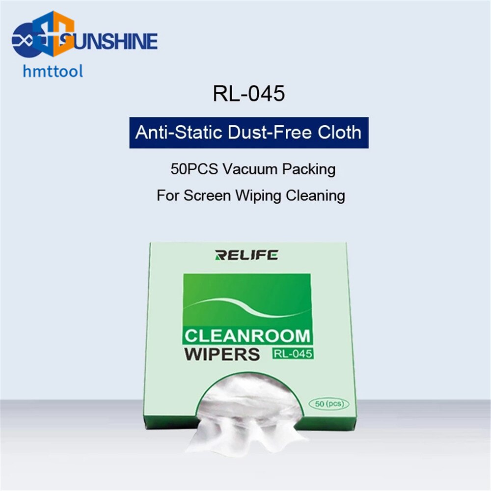 Bộ 50 Relife RL-045 Khăn lau phòng sạch chống tĩnh điện Vải làm sạch Thiết kế vẽ Đóng gói chân không cho màn hình điện thoại Mainboard Dụng cụ làm sạch