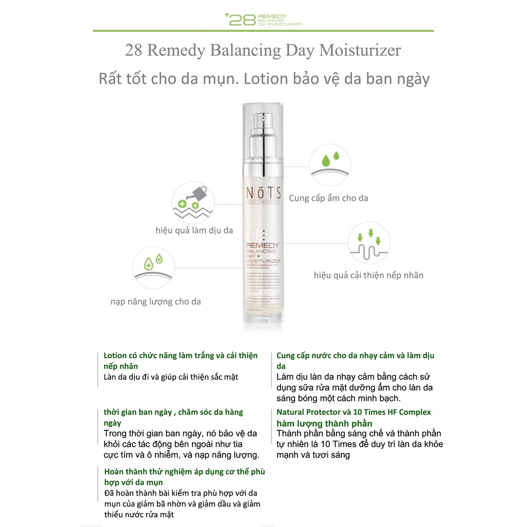 Sữa Dưỡng Ẩm Ban Ngày NoTS 28Remedy Balancing Day Moisturizer 45ml