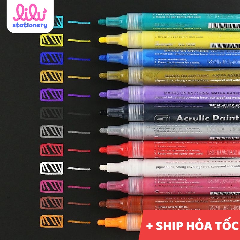 Bút sơn Acrylic Painter MO1100 38 màu vẽ trên nhiều chất liệu: Giấy, Vải, Kính, Đá, Gỗ, Thủy Tinh, Kim Loại, Custom giày