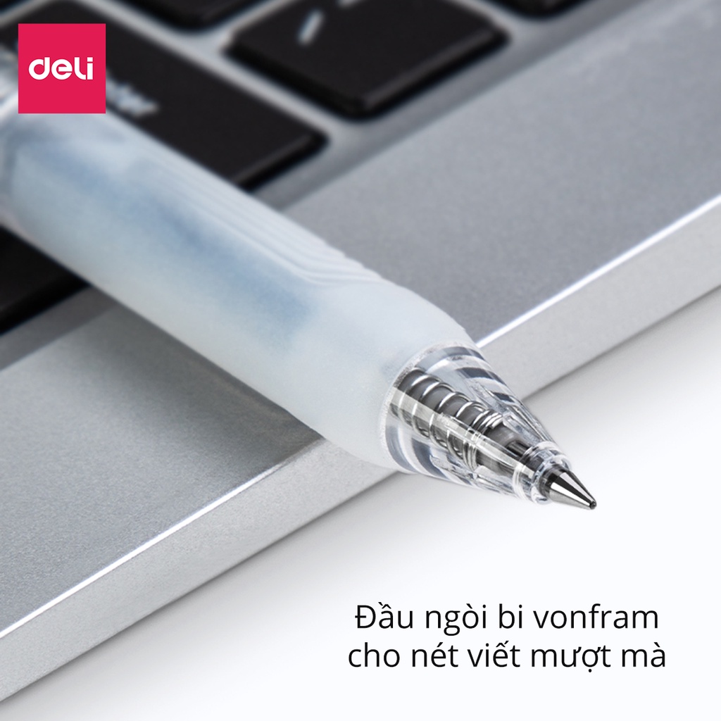 Ảnh Bút Bi Nước Deli Viết Gel Bấm A575 Ngòi 0.5mm Mực Xanh Đen Đỏ Trơn Tru Cho Học Sinh Văn Phòng 2