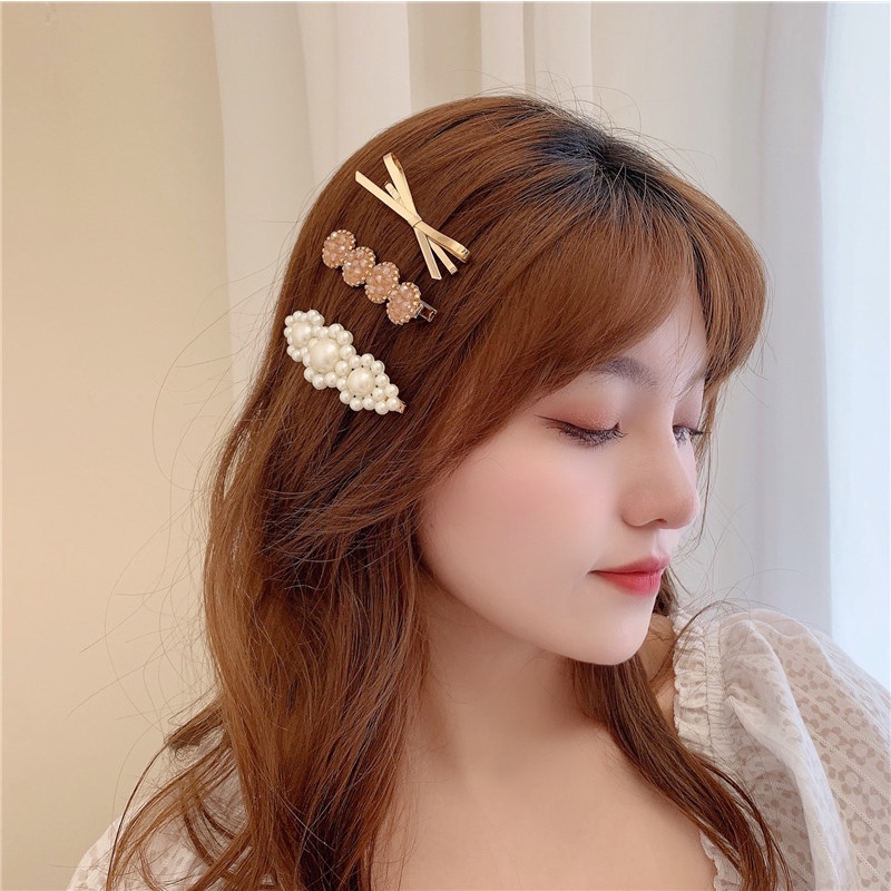 Bộ Kẹp Tóc Acrylic Đính Hạt Ngọc Trai Nhân Tạo Phong Cách Hàn Quốc Link 3 R5